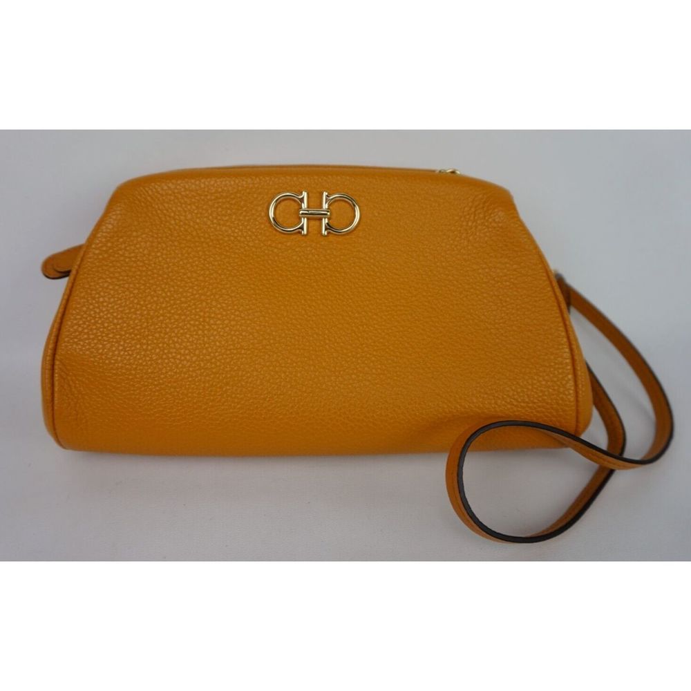 Salvatore Ferragamo Olivello Gancini Zip Leather Clutch Crossbody Bag